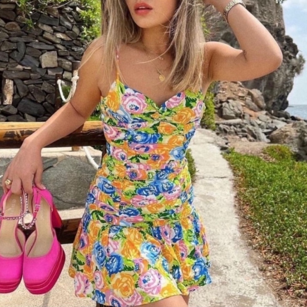 Zara Floral Spaghetti Strap Dress